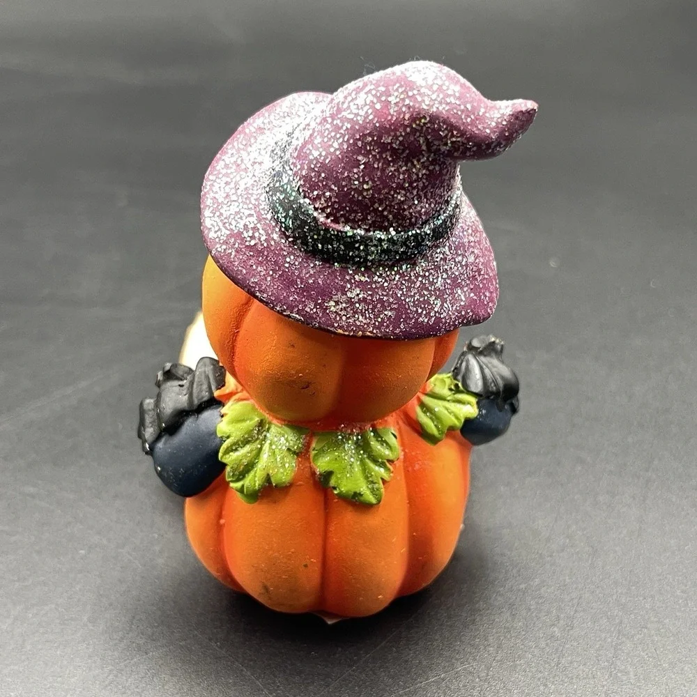 Set of 2 Halloween Jack O Lantern Shelf Sitters Pumpkin Scarecrow Witch Decor